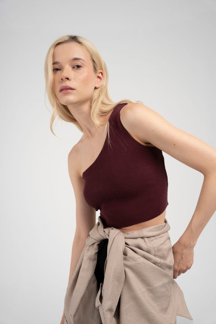 Recycled One-Shulder Knit Top